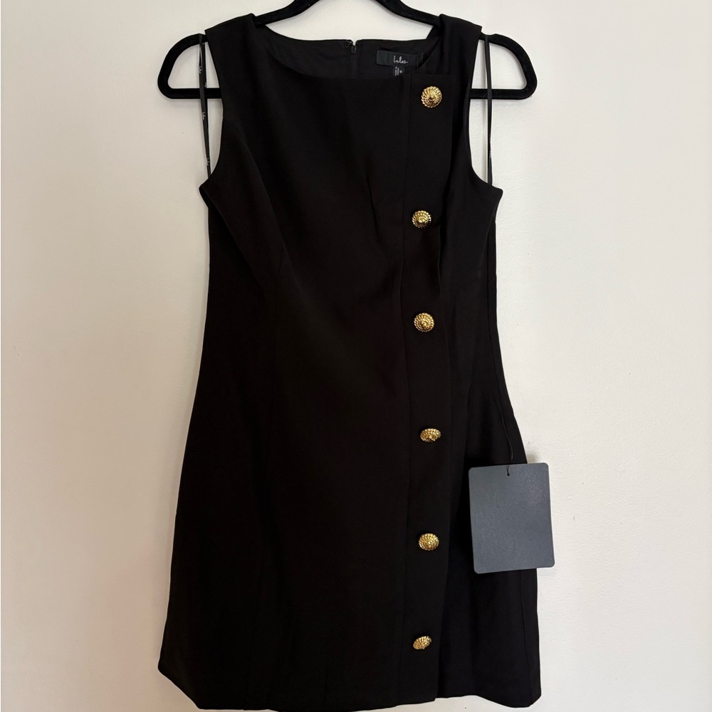 Lulus Paedyn Black Boat Neck Side Button Mini Dress NWT Size M - Picture 2 of 5